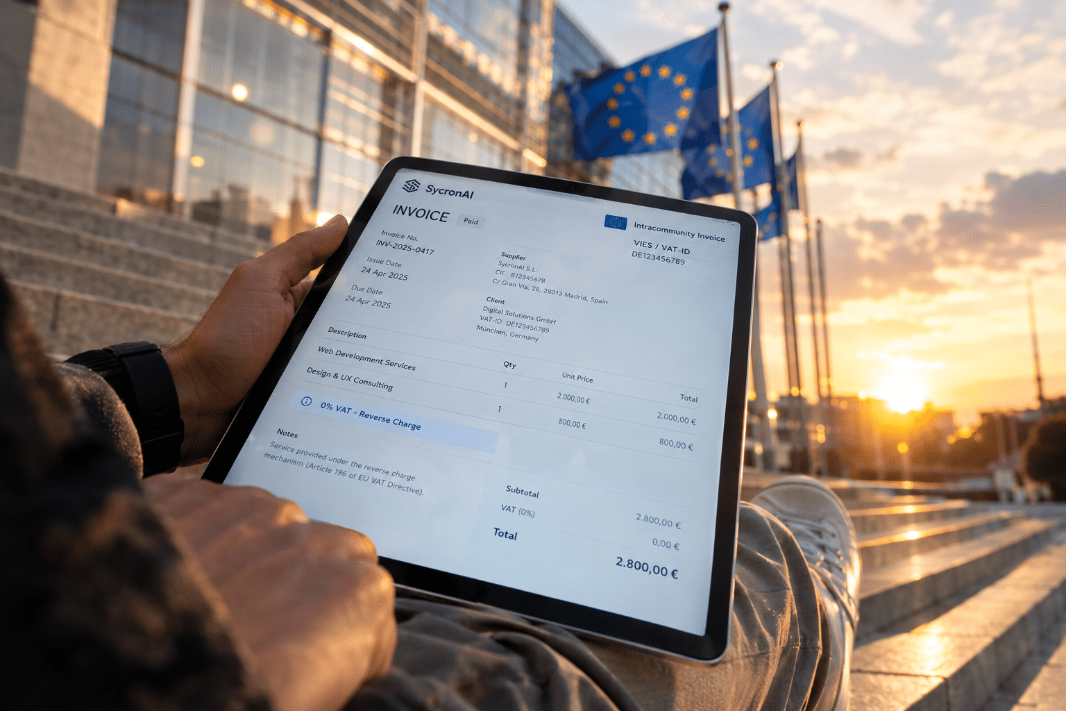 Autónomo emitiendo una factura intracomunitaria a un cliente de la Unión Europea