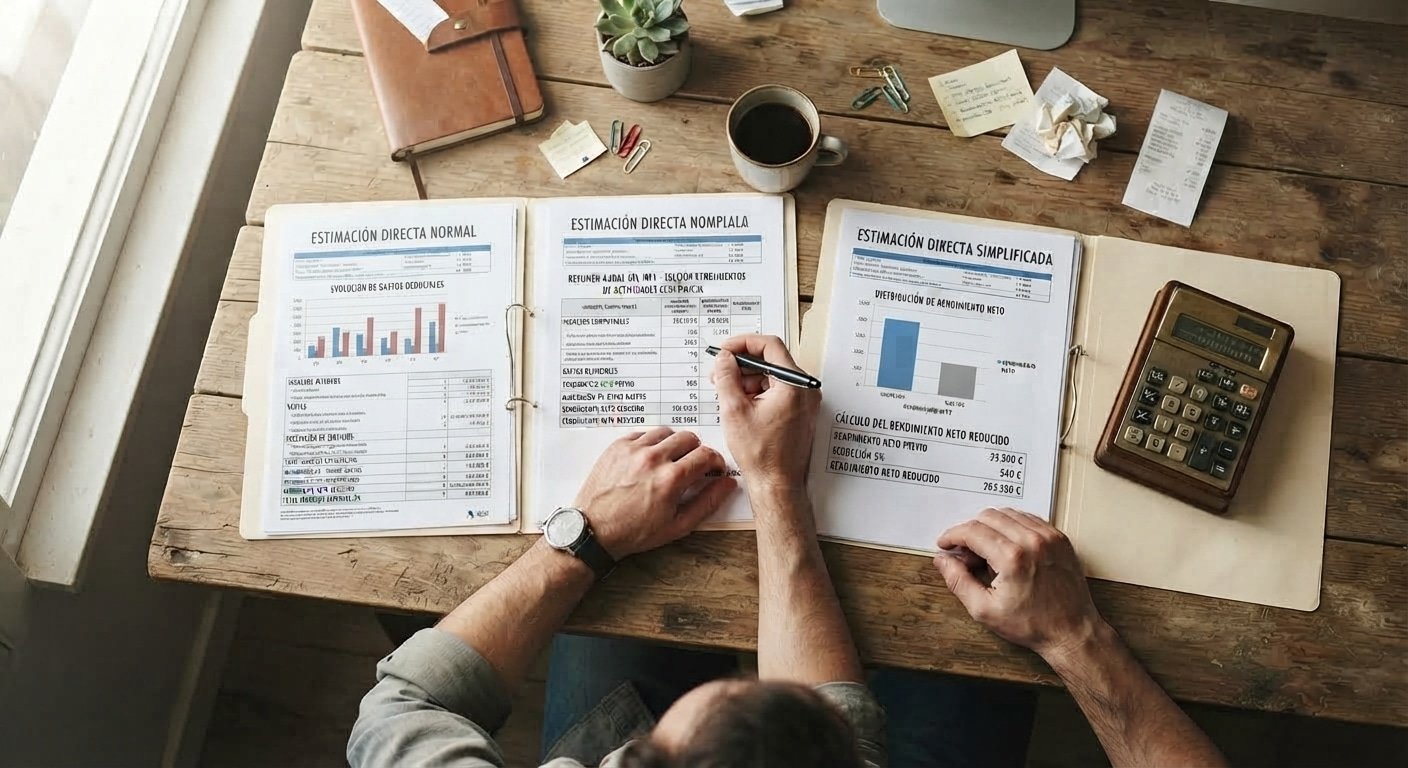 Autónomo comparando la estimación directa normal vs simplificada para elegir régimen fiscal