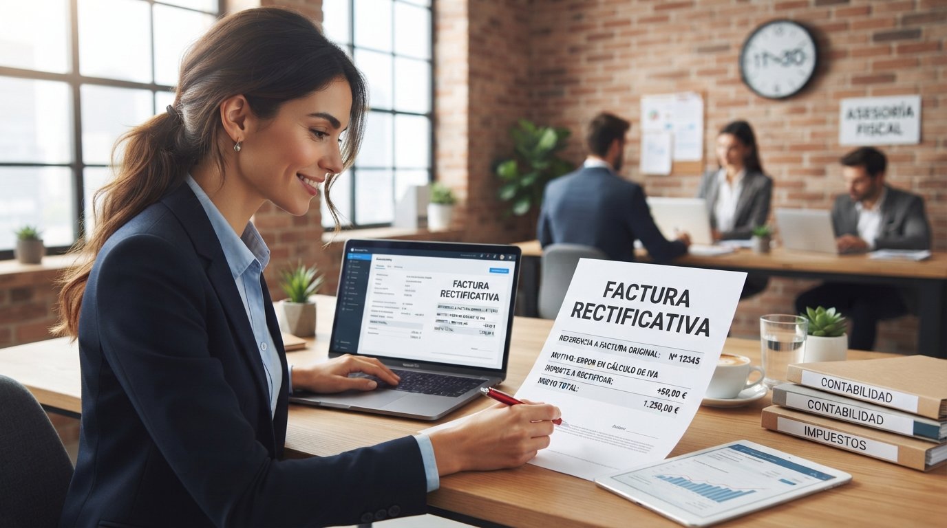 Autónomo emitiendo una factura rectificativa para corregir un error en una factura anterior.