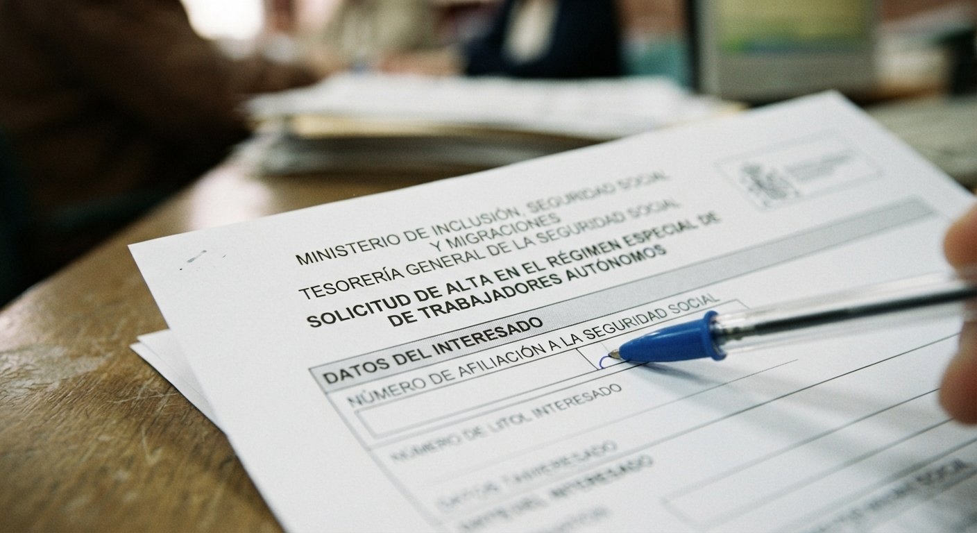 Autónomo solicitando el alta de autónomos con tarifa plana en el formulario de la Seguridad Social