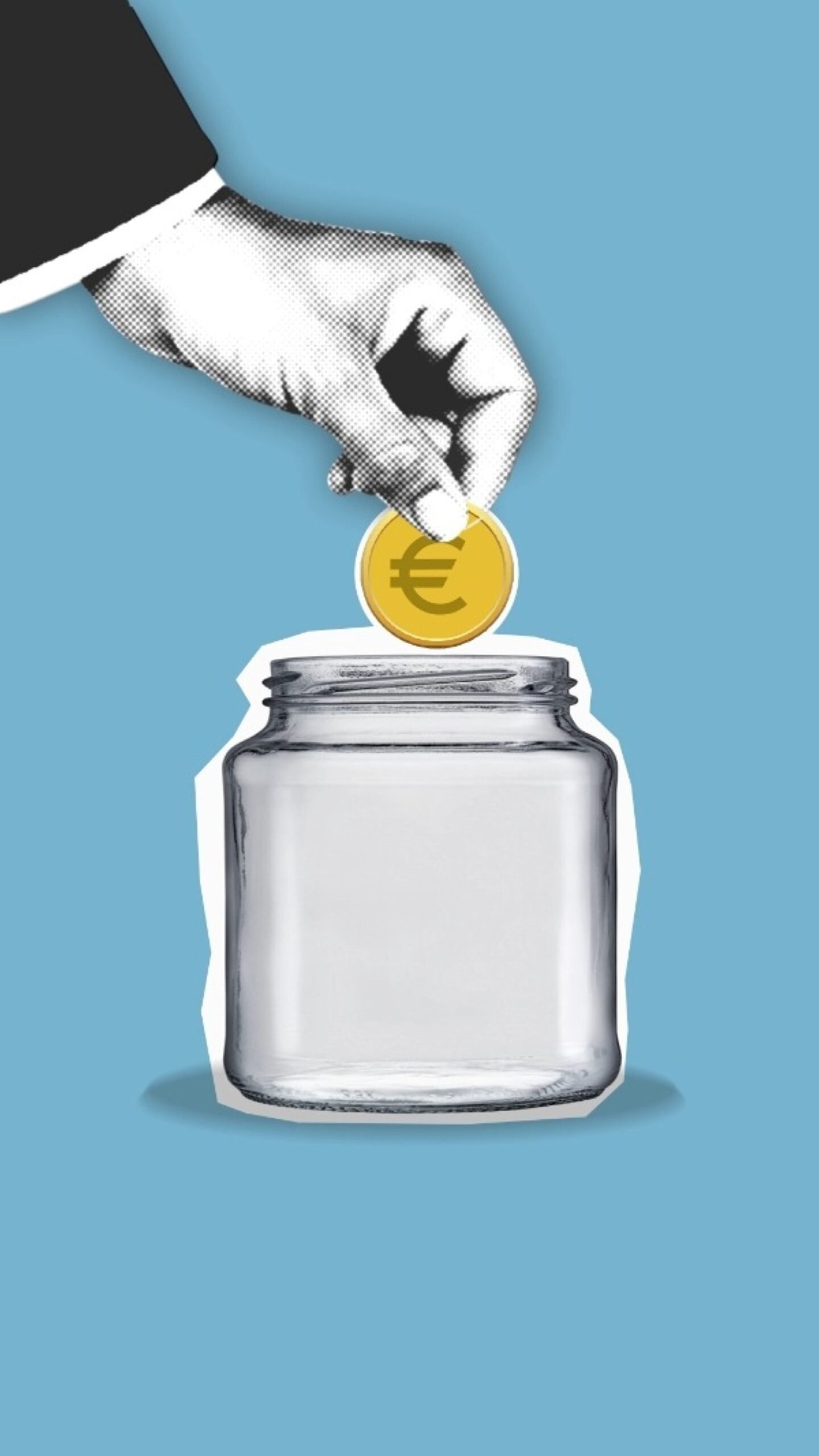 Moneda de euro cayendo en un tarro de cristal simbolizando las subvenciones de autoempleo